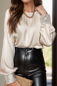 Hazel Blues® |  Sequin Round Neck Long Sleeve Blouse