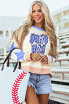Hazel Blues® |  Beige Game Day Graphic Starry Patched Sleeve Contrast Trim Casual Sweatshirt