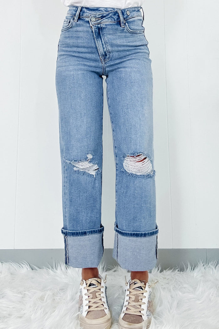 Hazel Blues® |  Distressed Straight Jeans with Pockets