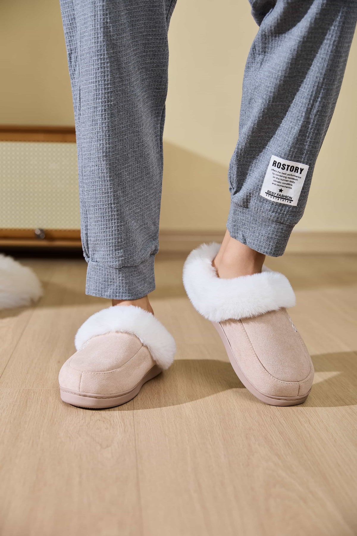 Hazel Blues® |  Fluff Trim Round Toe Flat Slippers