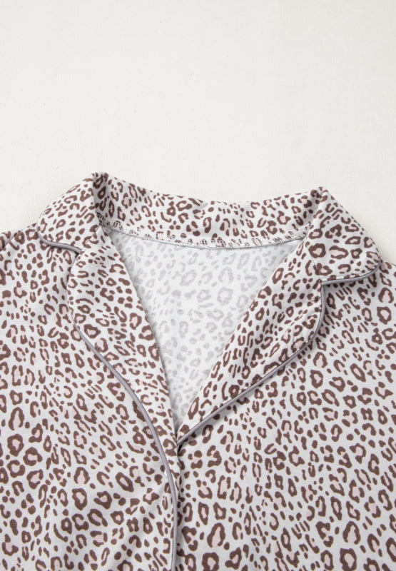 Hazel Blues® |  Leopard Button Down Long Sleeve Top and Pants Lounge Set