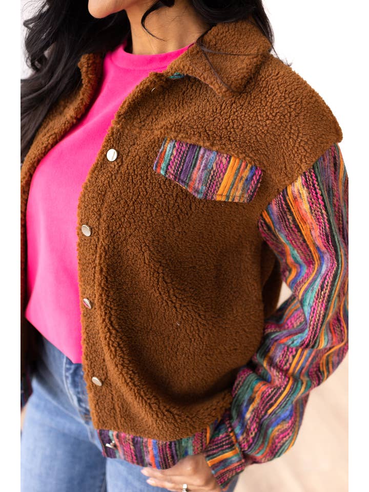 Hazel Blues® |  Brown Sherpa with Multi-Colored Sleeves