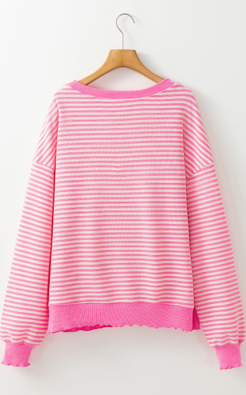 Hazel Blues® |  Striped Round Neck Long Sleeve Sweatshirt