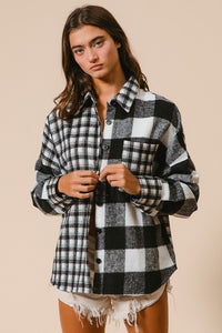 Hazel Blues® |  BiBi Plaid Fleece Button Down Long Sleeve Shirt