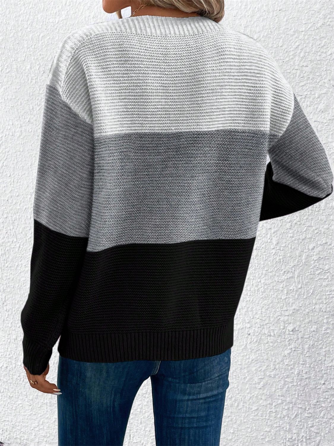 Hazel Blues® |  Color Block Drop Shoulder Long Sleeve Sweater