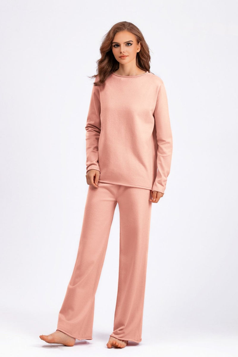 Hazel Blues® |  Basic Bae Rolled Round Neck Top and Pants Sweater Set
