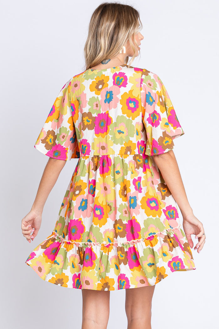 Hazel Blues® |  GeeGee Floral V-Neck Ruffle Hem Mini Dress