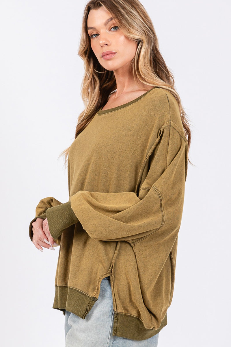 Hazel Blues® |  SAGE + FIG Mineral Wash Side Slit Oversized Sweatshirt