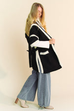 Hazel Blues® |  Davi & Dani Fuzzy Trim Open Front Loose Fit Cardigan