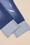 Hazel Blues® |  Real Teal Folded Cuffs Distressed Straight High Waist Jeans