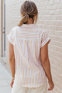 Hazel Blues® |  Pocketed Striped Collared Neck Short Sleeve Shirt