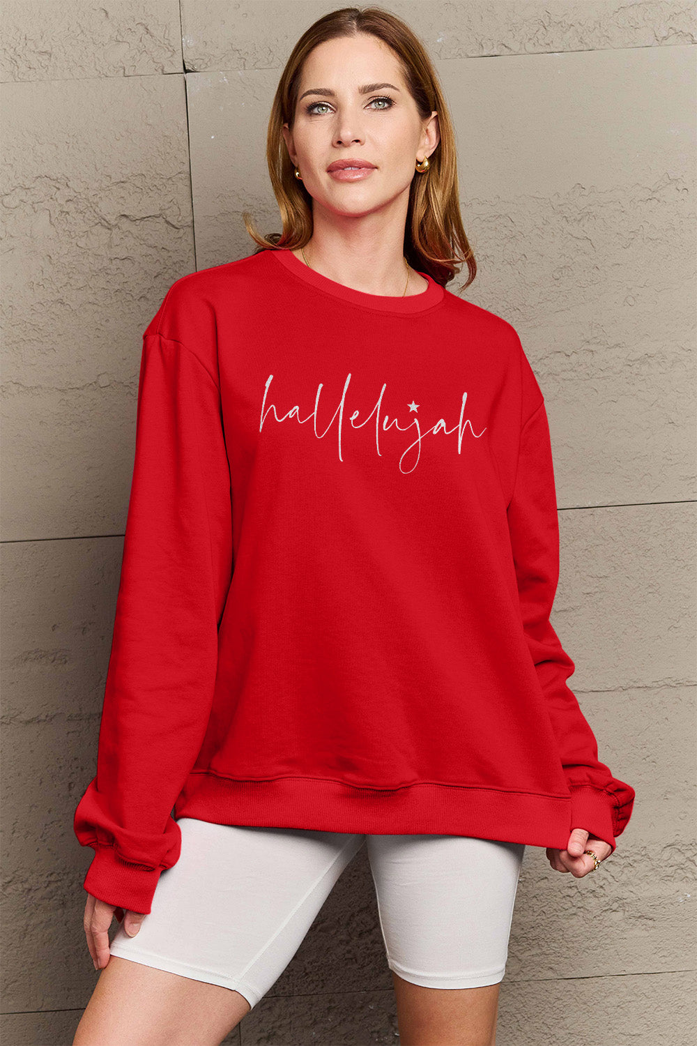 Hazel Blues® |  Letter Graphic Long Sleeve Sweatshirt