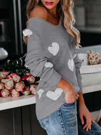 Hazel Blues® |  Heart Scoop Neck Long Sleeve Sweater