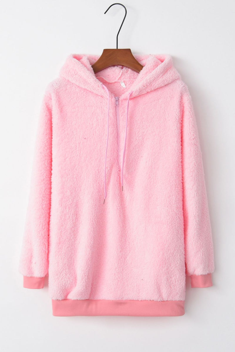 Hazel Blues® |  Quarter-Zip Drawstring Teddy Hoodie