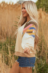 Hazel Blues® |  Light French Beige Aztec Patchwork Raglan Pullover Sweatshirt