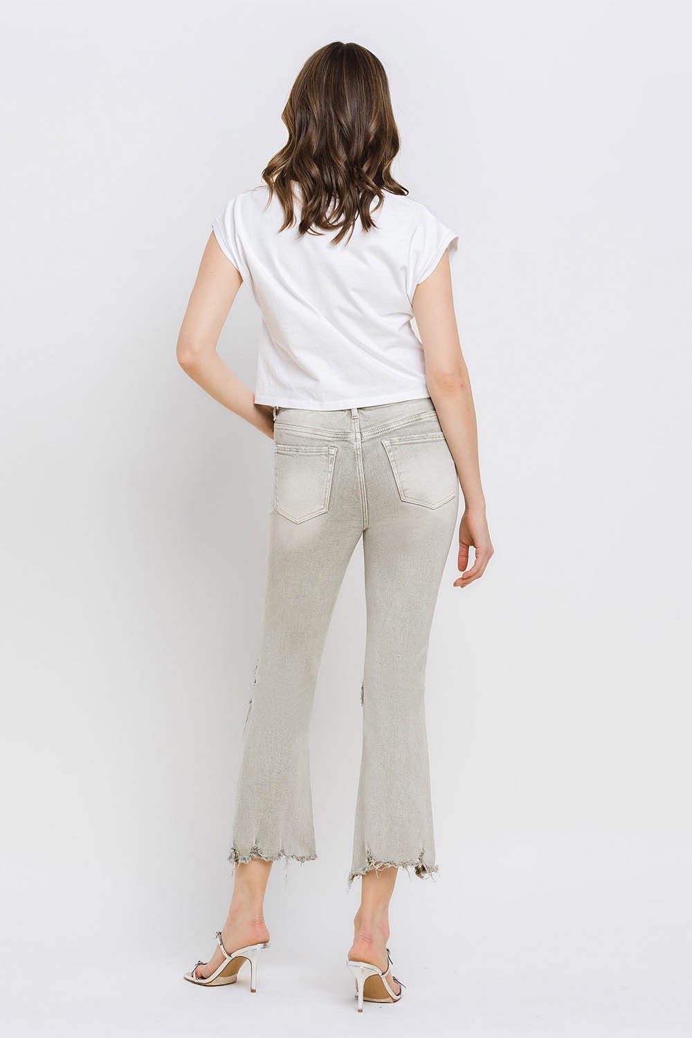 Hazel Blues® |  Lovervet Distressed Raw Hem Cropped Flare Jeans