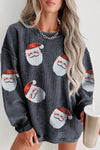 Hazel Blues® |  Gray Sequined Santa Claus Corded Christmas Sweatshirt