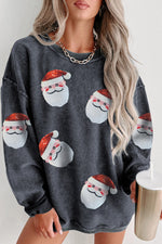 Hazel Blues® |  Gray Sequined Santa Claus Corded Christmas Sweatshirt