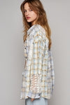 Hazel Blues® |  POL Long Sleeve Embroidered Crochet Plaid Shirt