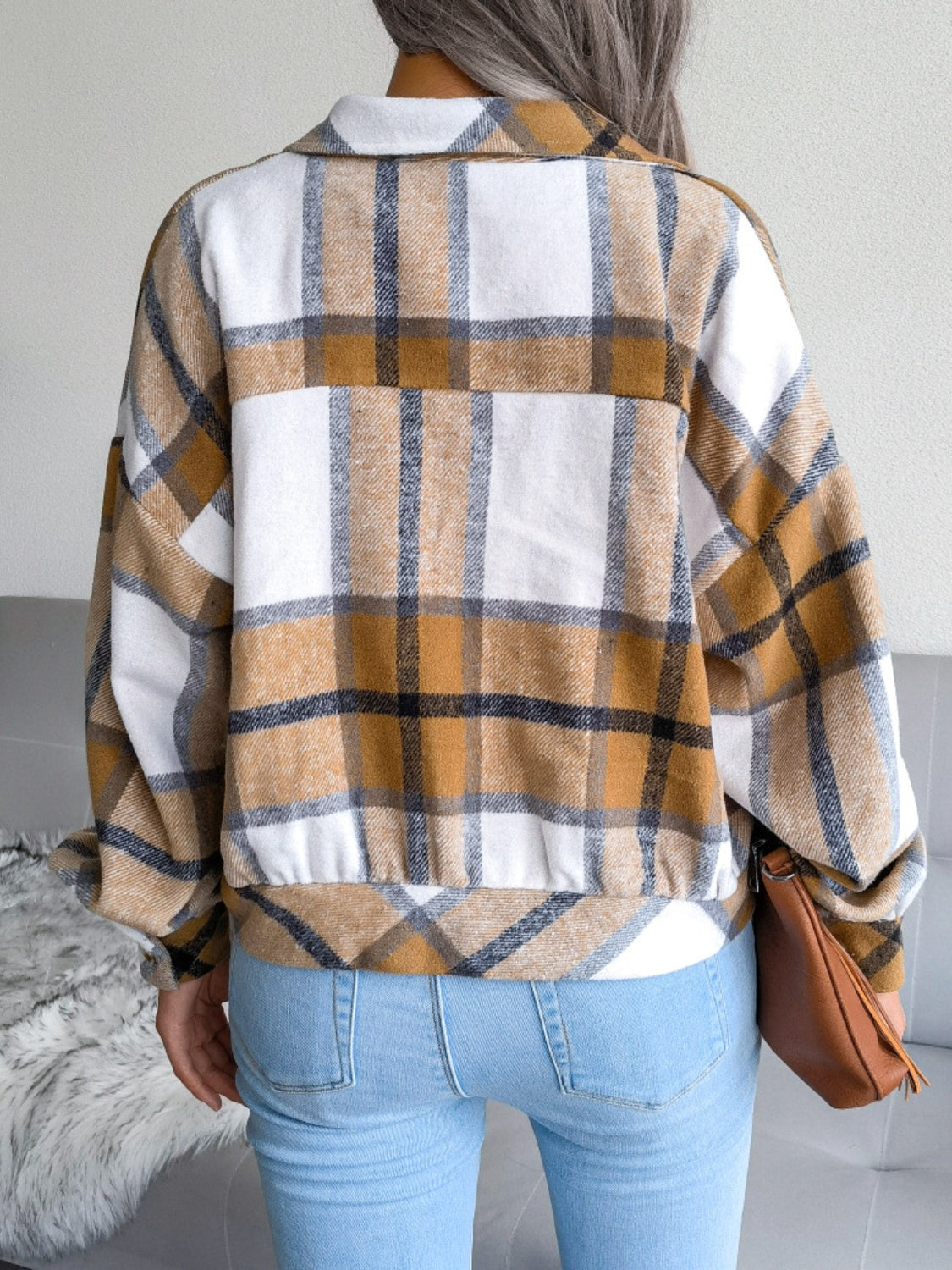 Hazel Blues® |  Plaid Collared Neck Long Sleeve Jacket