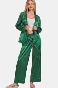 Hazel Blues® |  Zenana Satin Long Sleeve Shirt and Pants Pajama Set