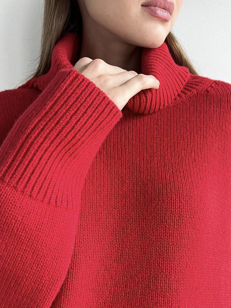 Hazel Blues® |  Ribbed Detail Turtleneck Dropped Shoulder Sweater