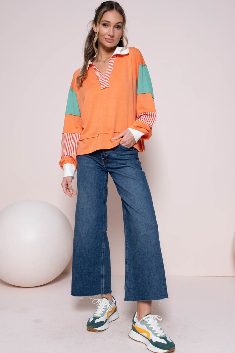 Hazel Blues® |  Hailey & Co Color Block Top with Striped Panel