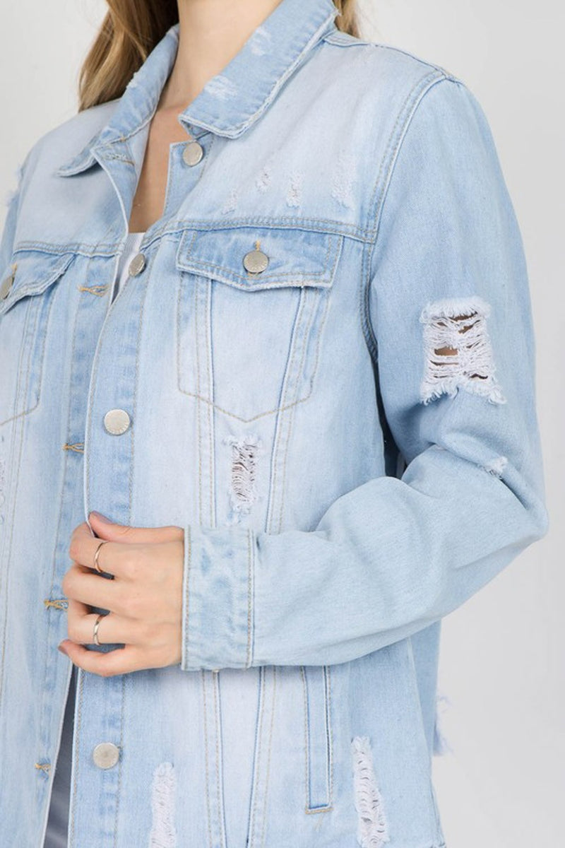 Hazel Blues® |  American Bazi Letter Patched Distressed Denim Jacket