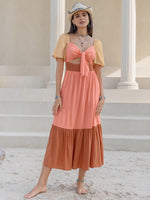 Hazel Blues® |  Color Block Tie Front Smocked Midi Dress