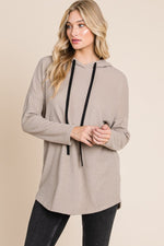 Hazel Blues® |  BOMBOM Contrast Drawstring Drop Shoulder Knit Hoodie