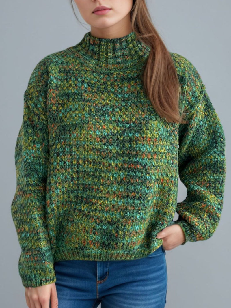Hazel Blues® |  Heathered Turtleneck Dropped Shoulder Sweater