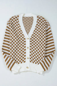 Hazel Blues® |  Checkered V-Neck Long Sleeve Cardigan