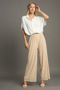 Hazel Blues® |  Umgee Elastic Waist Striped Wide Leg Velvet Pants