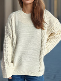 Hazel Blues® |  Cable-Knit Round Neck Long Sleeve Sweater