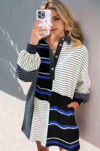 Hazel Blues® |  Oh Striped Half Button Long Sleeve Mini Dress