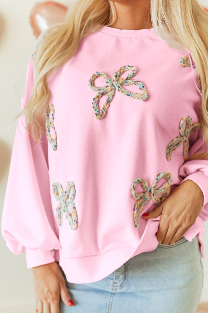 Hazel Blues® |  Bow Round Neck Long Sleeve Sweatshirt