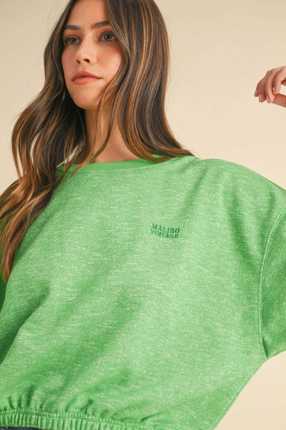 Hazel Blues® |  Mable Round Neck Letter Embroidery Crop Sweatshirt