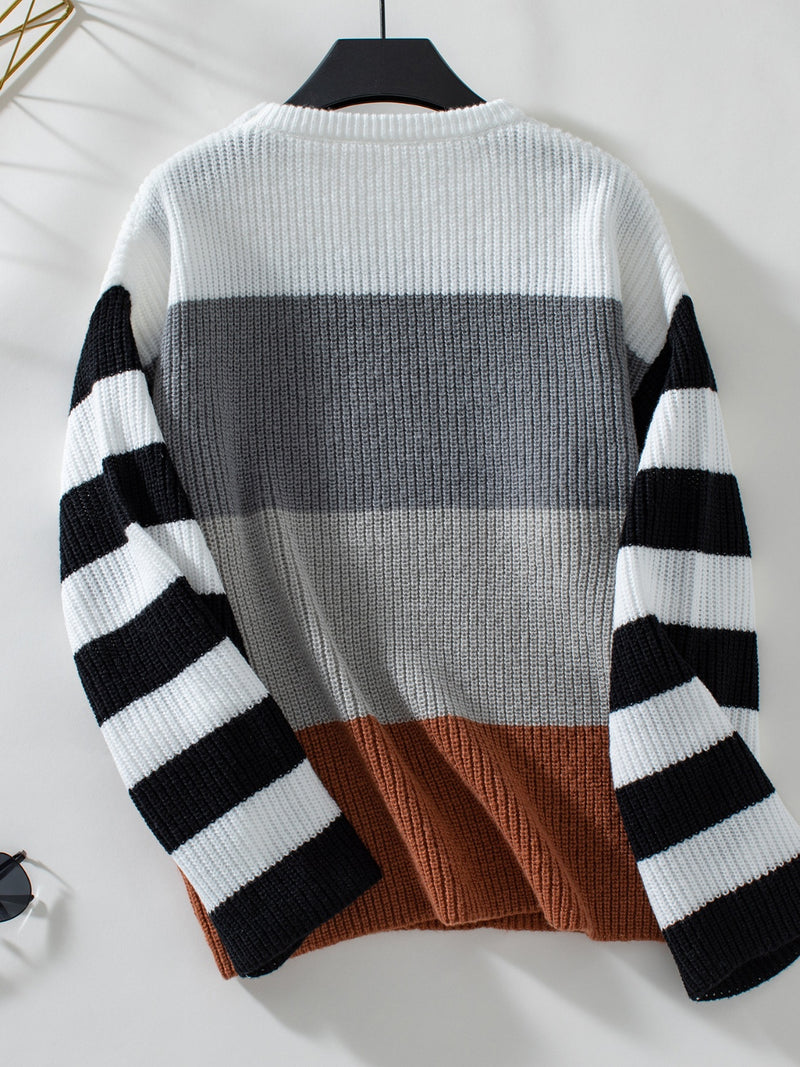 Hazel Blues® |  Color Block Round Neck Long Sleeve Sweater