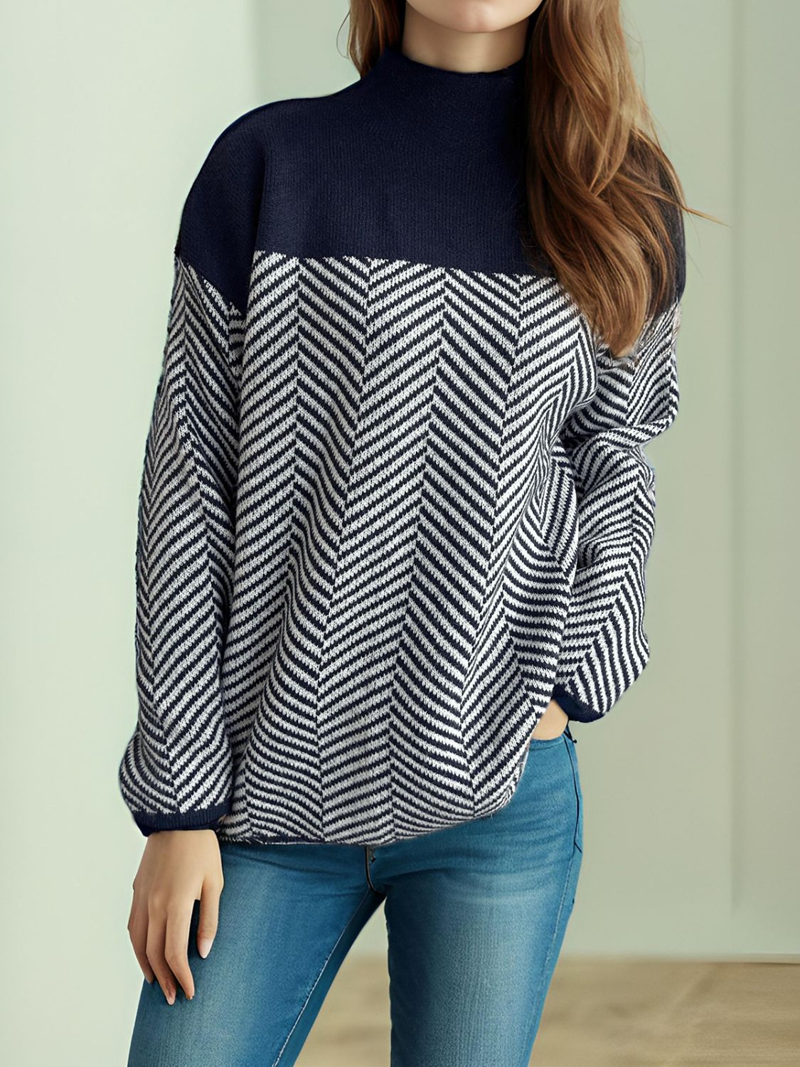 Hazel Blues® |  Contrast Turtleneck Long Sleeve Sweater