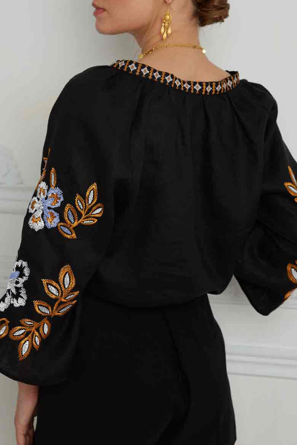 Hazel Blues® |  Embroidered V-Neck Three-Quarter Sleeve Blouse