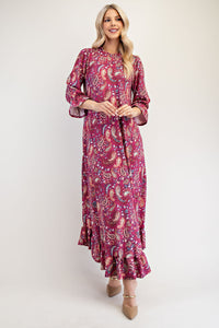 Hazel Blues® |  Celeste Ruffle Hem Paisley Round Neck Dress