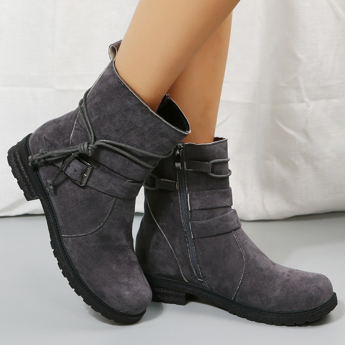 Hazel Blues® |  Suede Side Zip Round Toe Boots