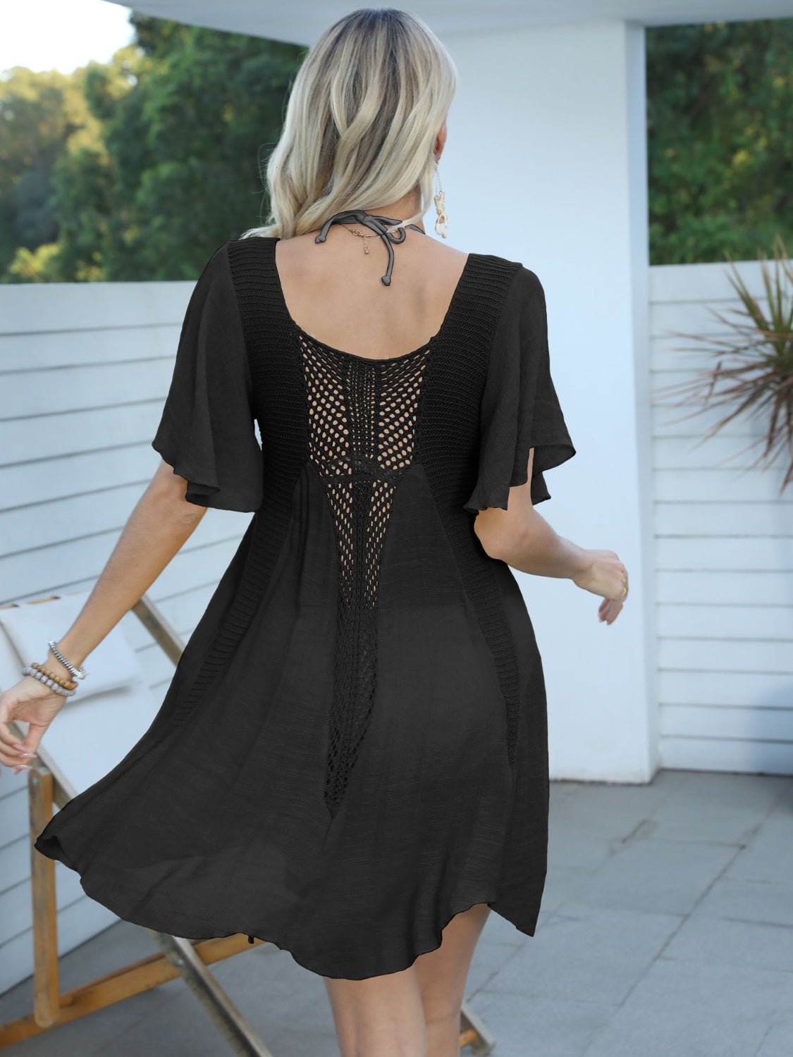 Hazel Blues® |  Openwork Flutter Sleeve Cover-Up Dress