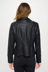 Hazel Blues® |  Coalition LA Studded Classic Moto Faux Leather Jacket