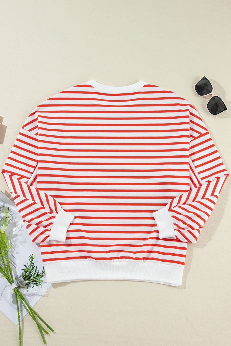 Hazel Blues® |  Striped Dropped Shoulder Long Sleeve Sweatshirt