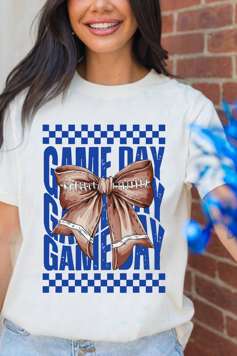 Hazel Blues® |  White Football Bowknot GAME DAY Graphic Tee