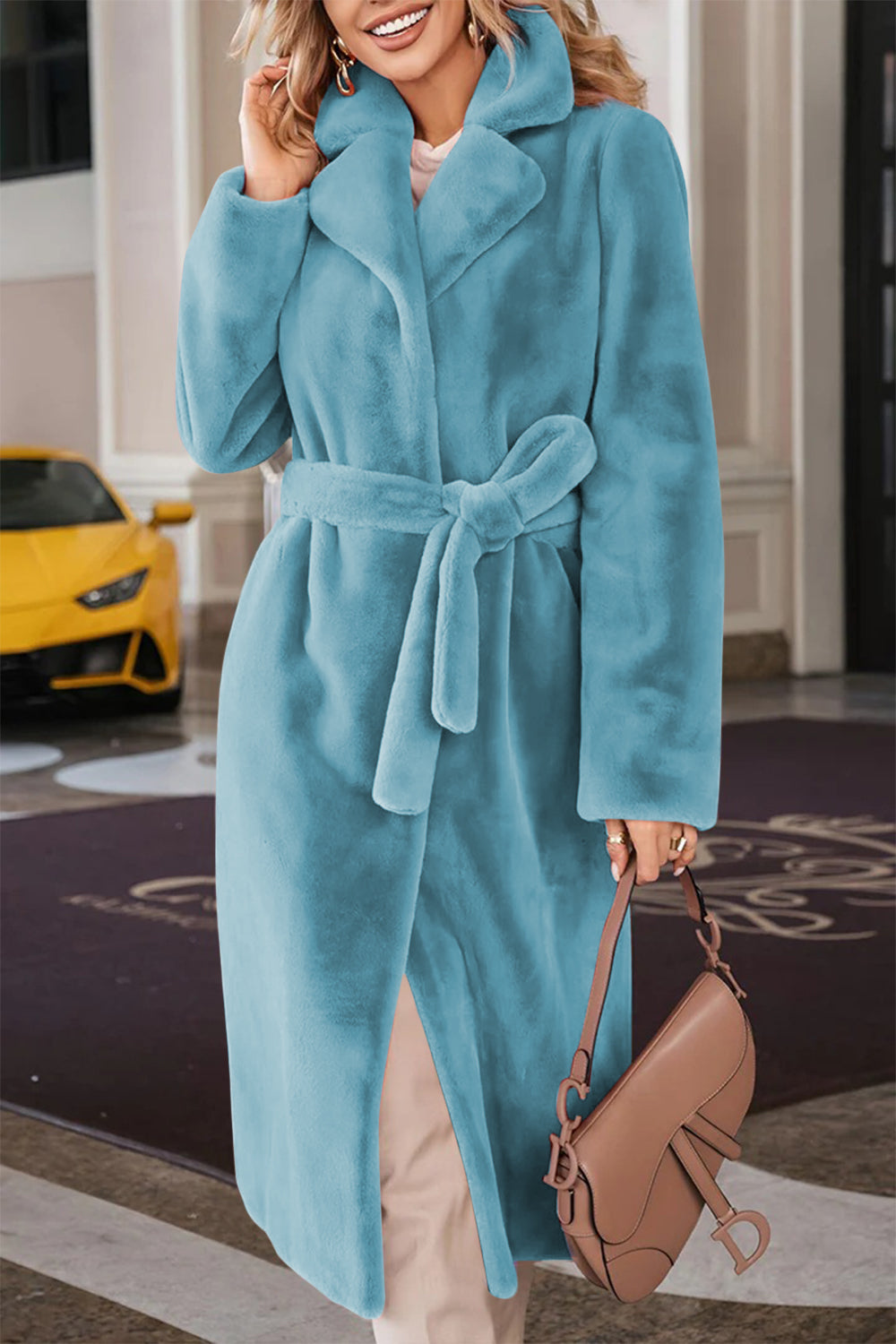 Hazel Blues® |  Fuzzy Tied Collared Neck Coat