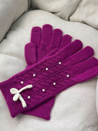 Hazel Blues® |  Thermal Pearl Detail Bow Five-Finger Gloves