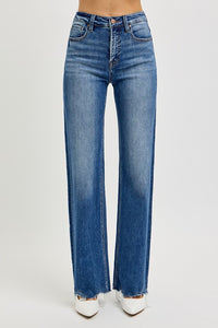 Hazel Blues® |  RISEN Tummy Control High Rise Raw Cut Jeans