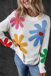 Hazel Blues® |  Flower Round Neck Dropped Shoulder Sweater